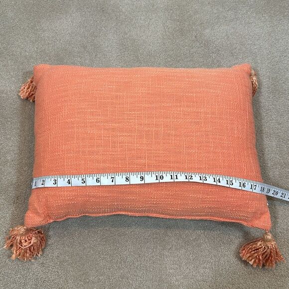Accent Pillow Coral Orange Pink Rectangular Textured Tassel Beach 18x13in - Picture 3 of 6